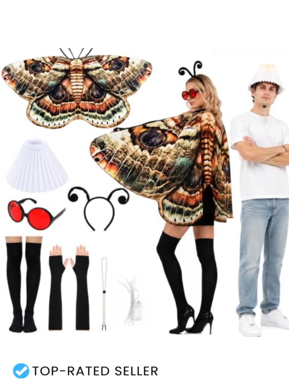 8 Pc Moth Lamp Couple Costume Set Halloween Matching Cape Headpiece